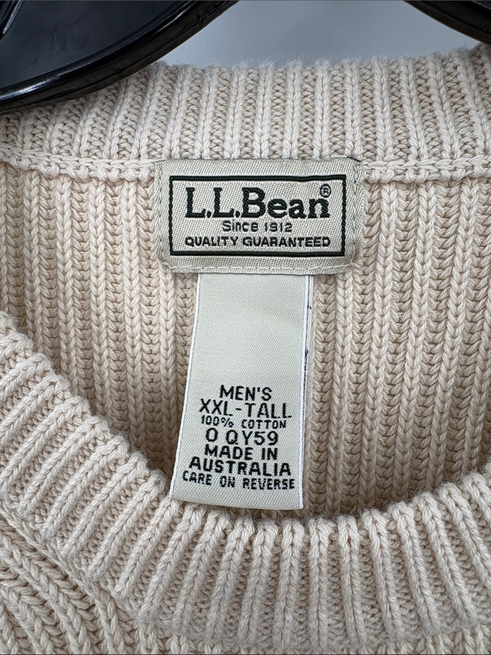 L.L. Bean Men’s 100% Cotton Ribbed Crewneck Sweater in Cream Size XXL - Tall - Picture 2 of 7